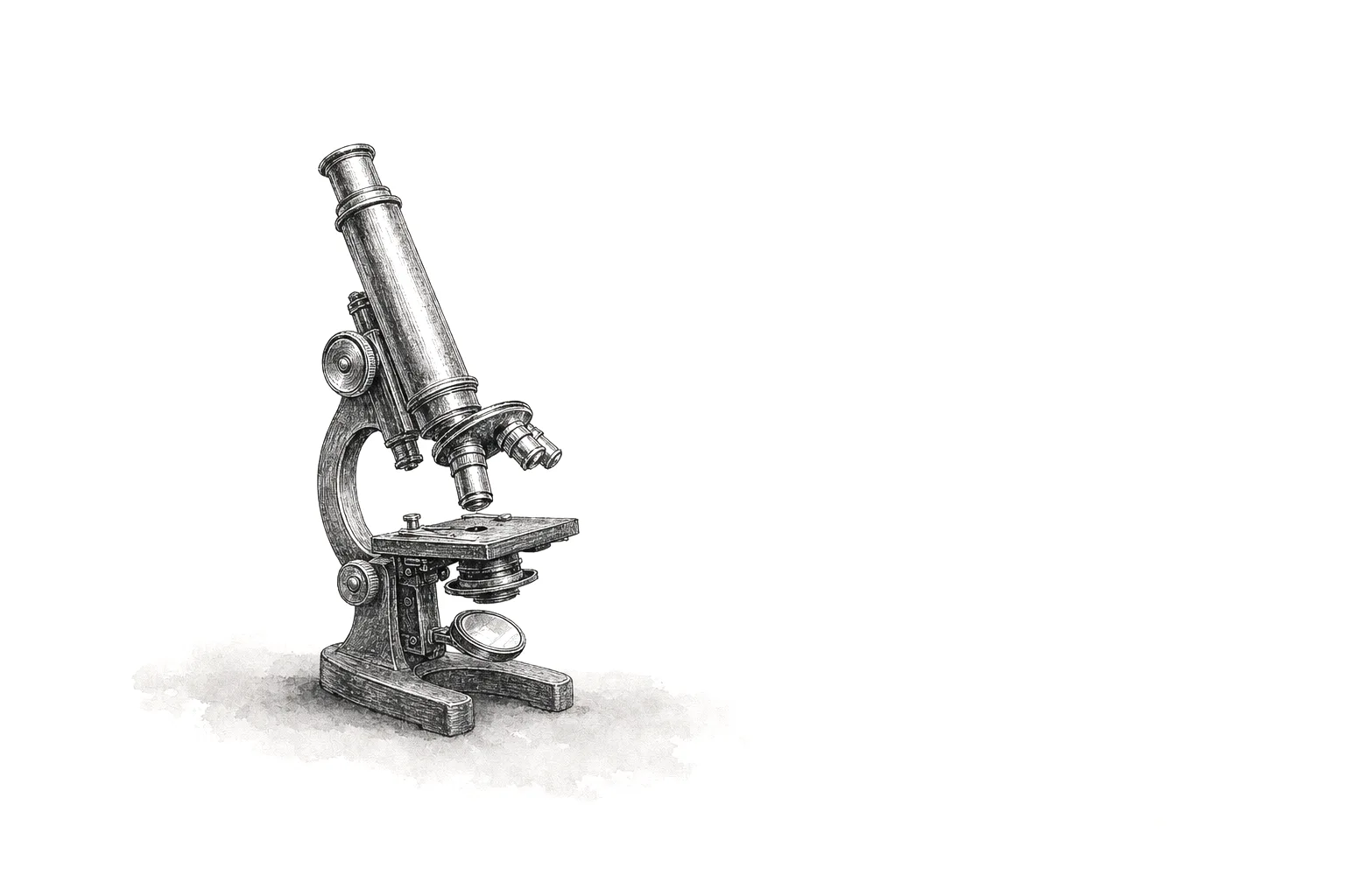Ink illustration of a vintage brass microscope